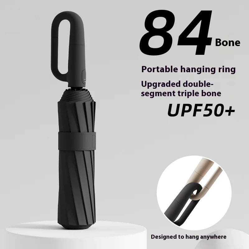 Windproof 84-Bone Umbrella with Ring Buckle – Large Canopy, Minimalist Design