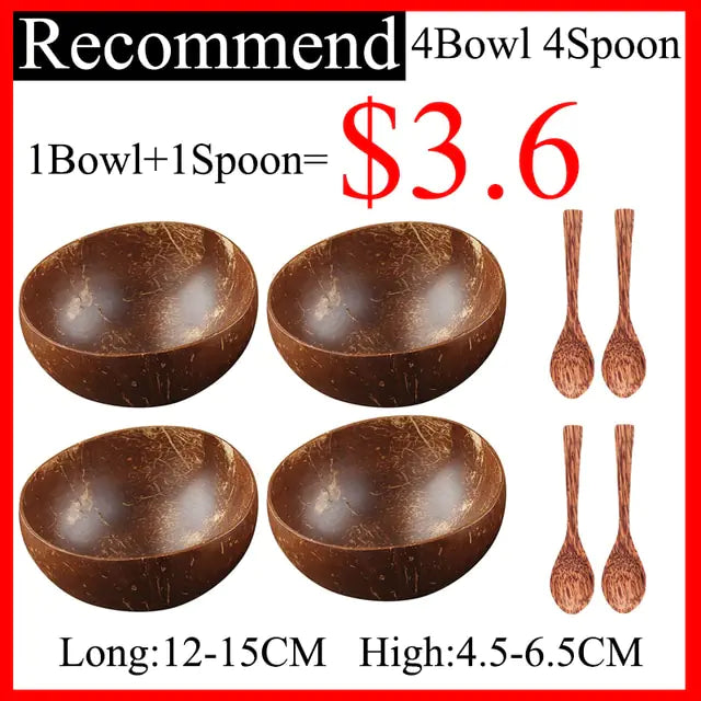 Eco-Chic Natural Coconut Bowl & Spoon Tableware Set | Sustainable Dining Elegance