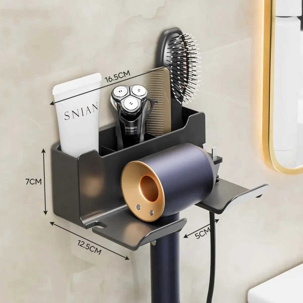 Elegant Wall-Mounted Hair Dryer Holder – Minimalist Bathroom Storage Rack