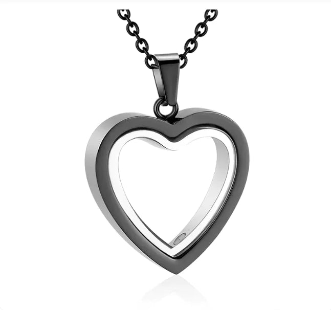 Peach Heart Memorial Locket – Multi-Color Glass Photo Pendant with Chain