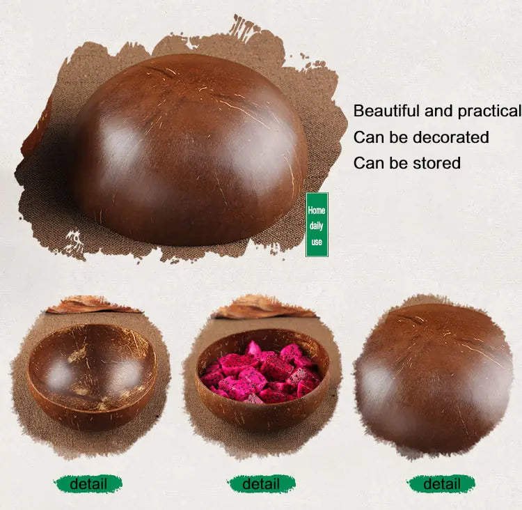 Eco-Chic Natural Coconut Bowl & Spoon Tableware Set | Sustainable Dining Elegance
