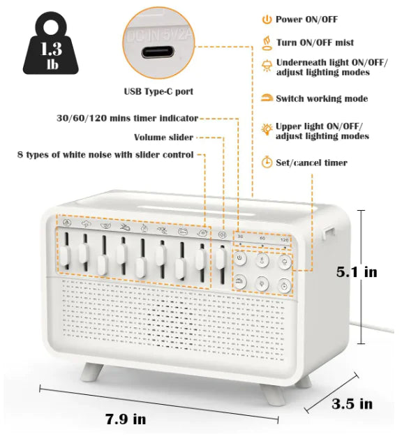3-in-1 Bluetooth Speaker, Night Light & Humidifier – White Noise & Nature Sounds
