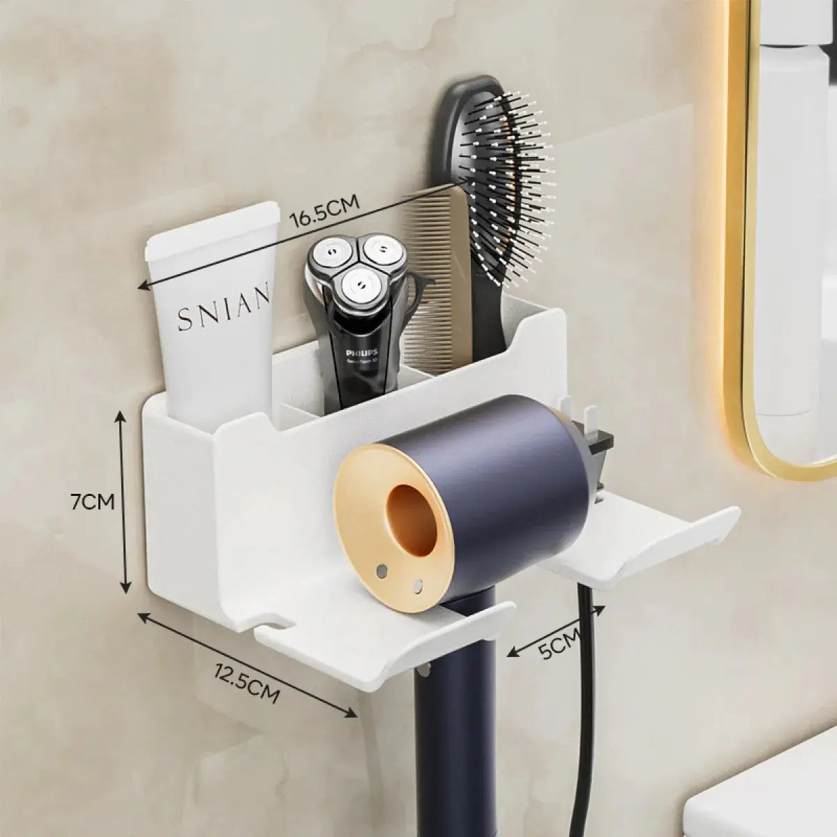 Elegant Wall-Mounted Hair Dryer Holder – Minimalist Bathroom Storage Rack