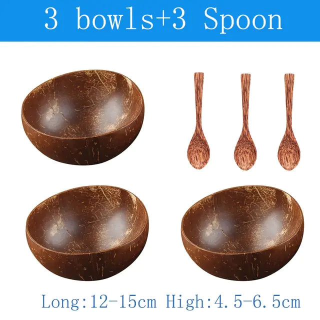 Eco-Chic Natural Coconut Bowl & Spoon Tableware Set | Sustainable Dining Elegance