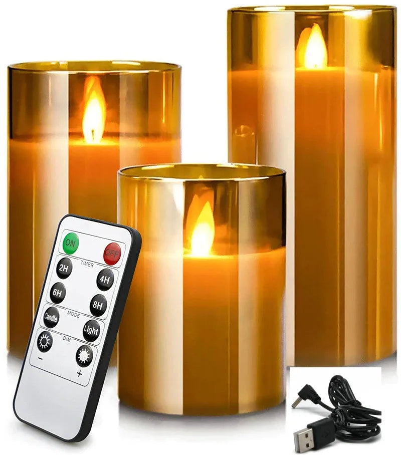 USB Rechargeable LED Pillar Candles – Flameless Flickering Light with Remote & Timer