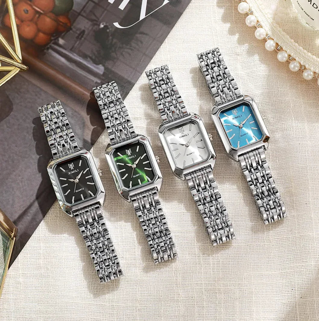 Women's Minimalist Square Dial Watch – Steel Strap Elegant Fashion Timepiece