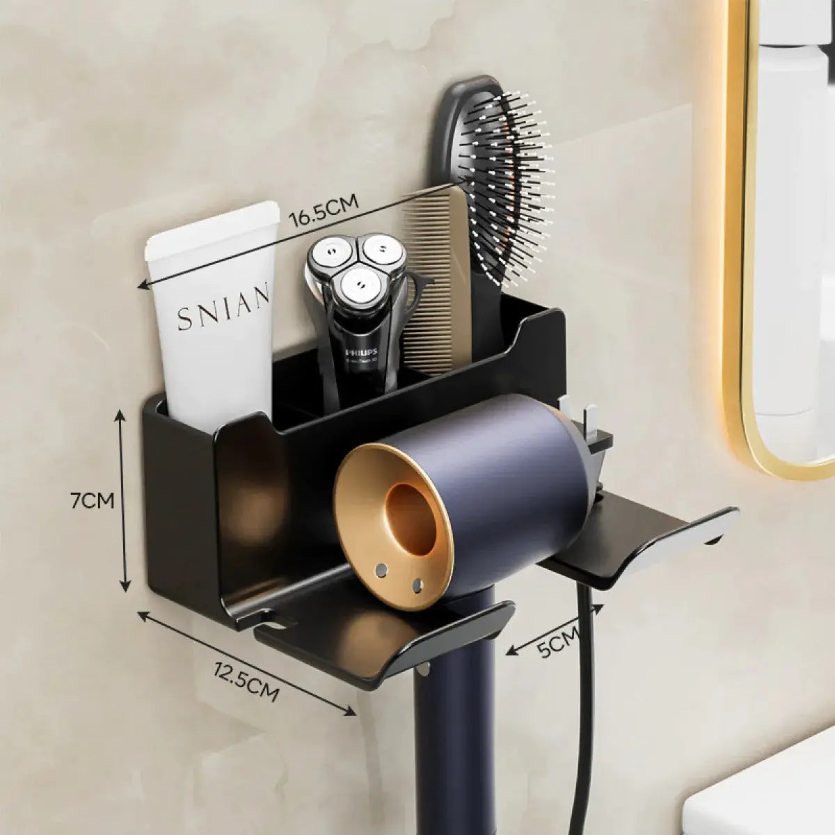 Elegant Wall-Mounted Hair Dryer Holder – Minimalist Bathroom Storage Rack