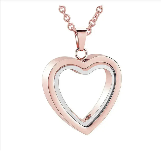 Peach Heart Memorial Locket – Multi-Color Glass Photo Pendant with Chain