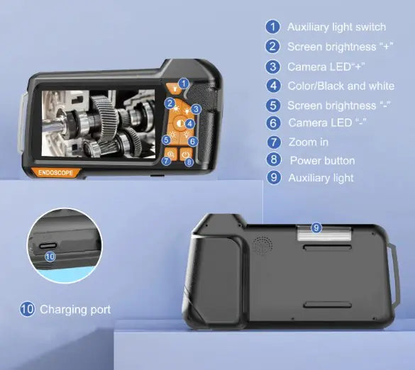 Handheld Inspection Endoscope with HD Screen – Single Lens, Waterproof Probe