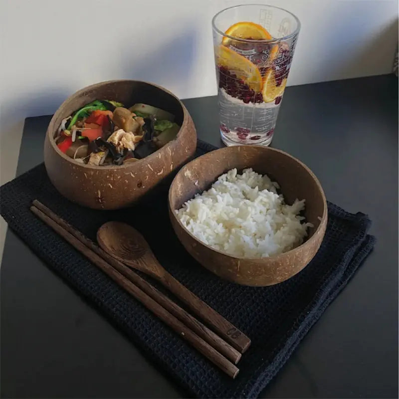 Eco-Chic Natural Coconut Bowl & Spoon Tableware Set | Sustainable Dining Elegance