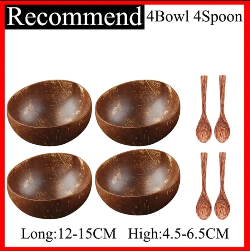 Eco-Chic Natural Coconut Bowl & Spoon Tableware Set | Sustainable Dining Elegance