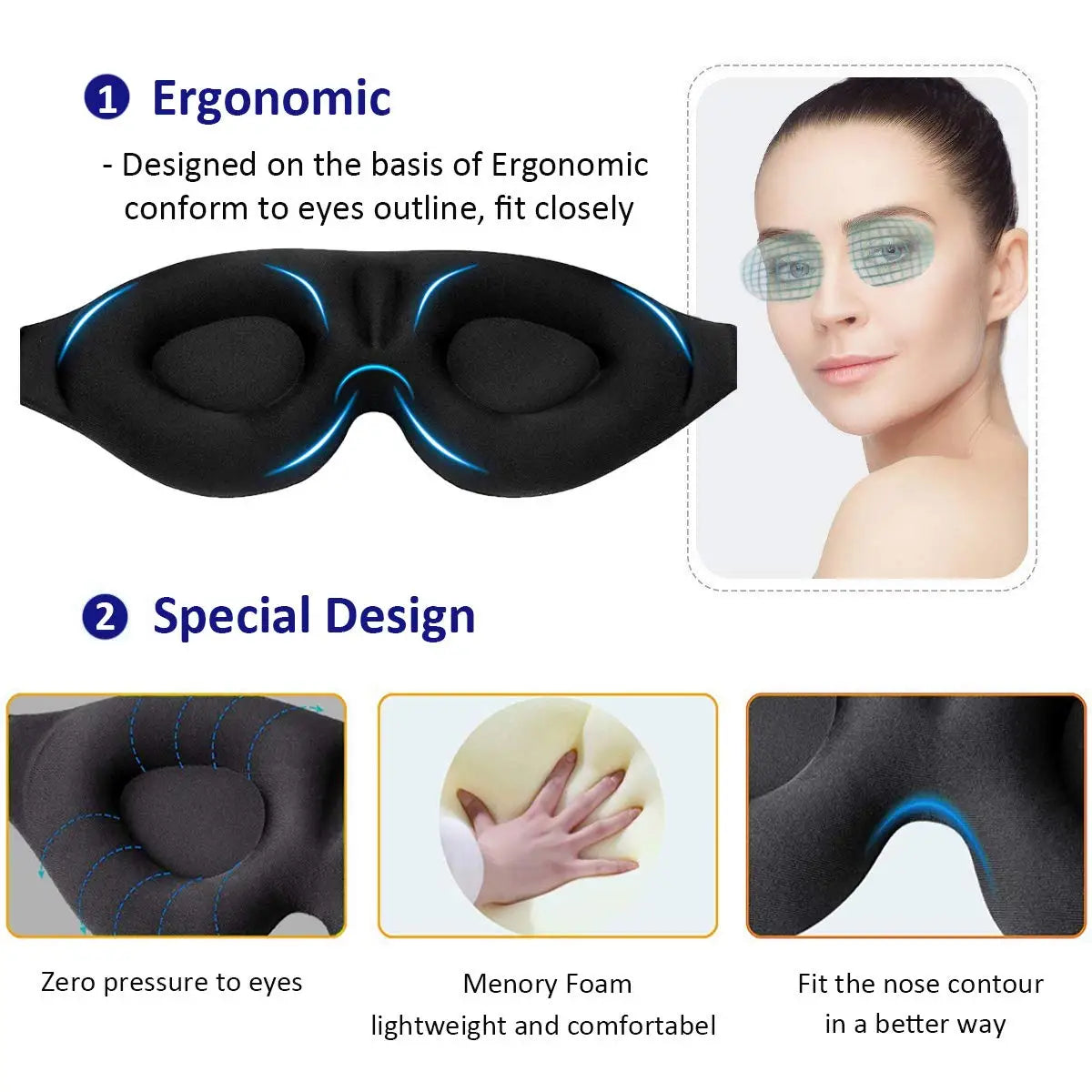 3D Contoured Sleep Eye Mask – Light-Blocking, Pressure-Free & Breathable for Deep Rest