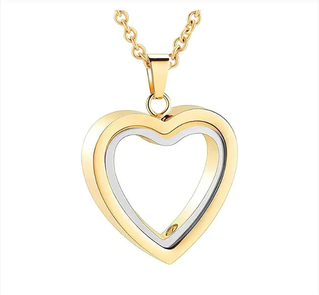Peach Heart Memorial Locket – Multi-Color Glass Photo Pendant with Chain