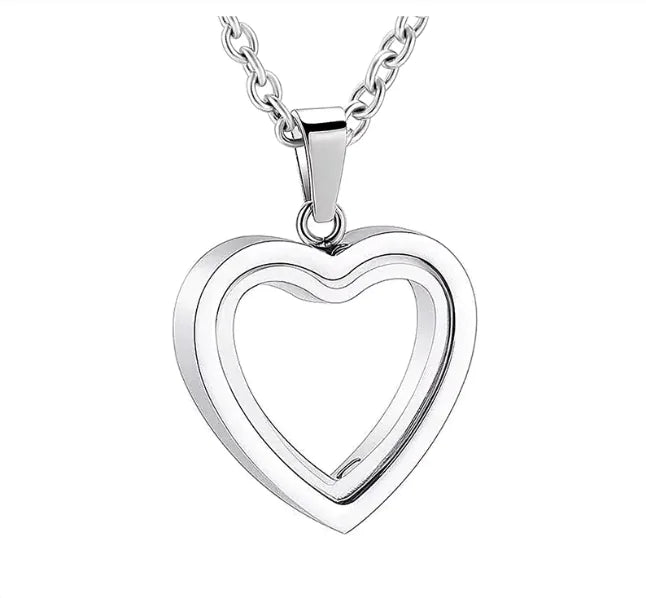Peach Heart Memorial Locket – Multi-Color Glass Photo Pendant with Chain