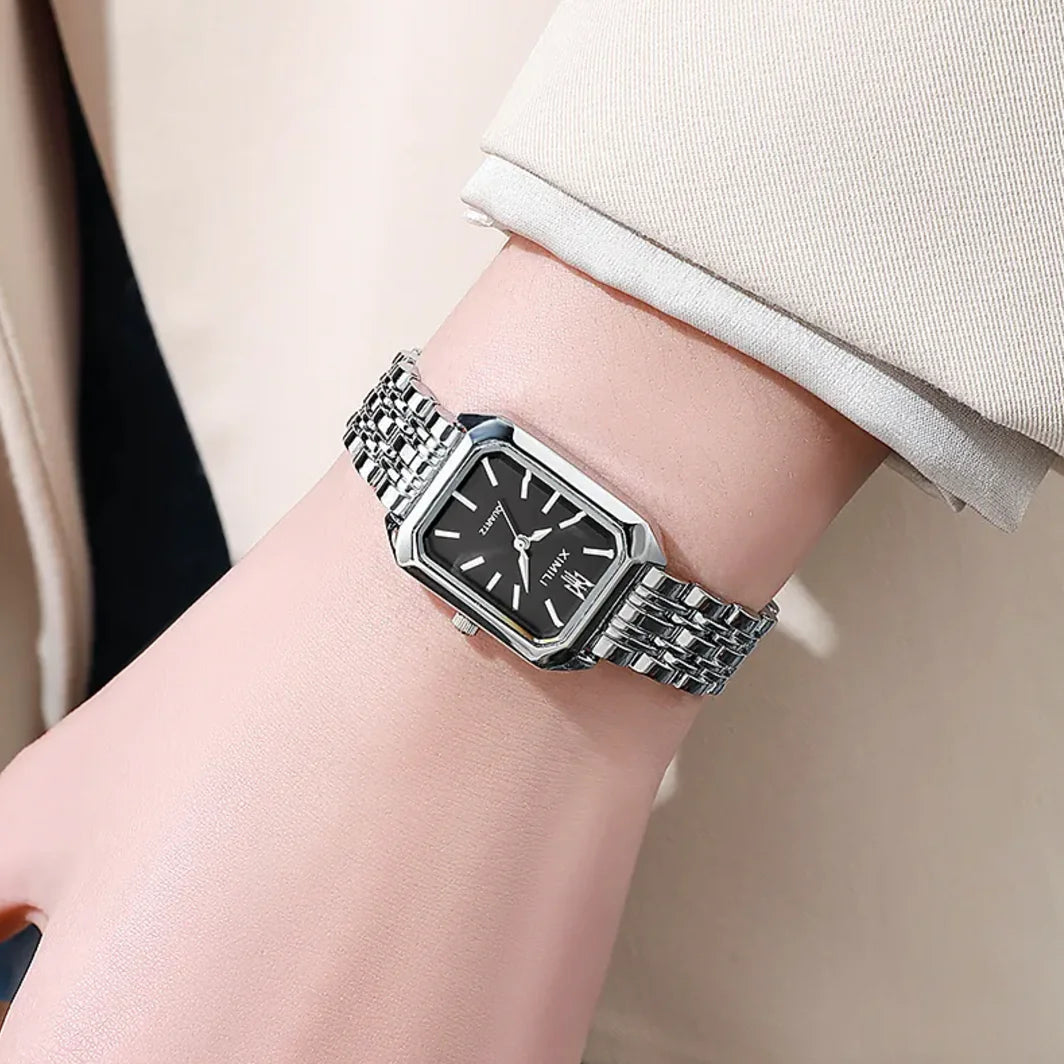 Women's Minimalist Square Dial Watch – Steel Strap Elegant Fashion Timepiece