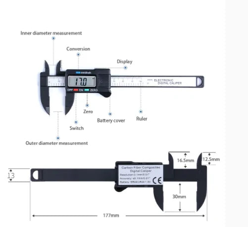 Digital Display Vernier Caliper – High Precision Carbon Fiber Tool with LCD Screen