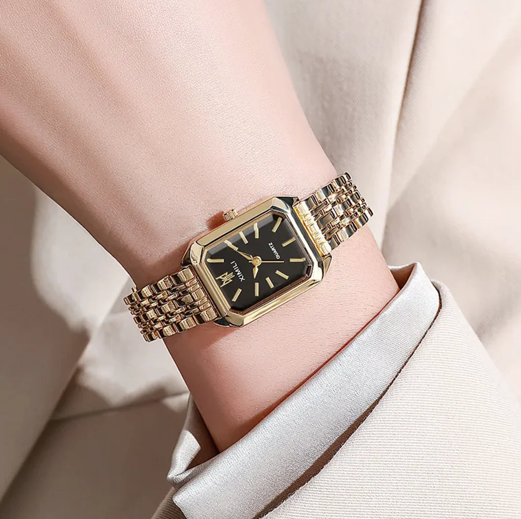 Women's Minimalist Square Dial Watch – Steel Strap Elegant Fashion Timepiece