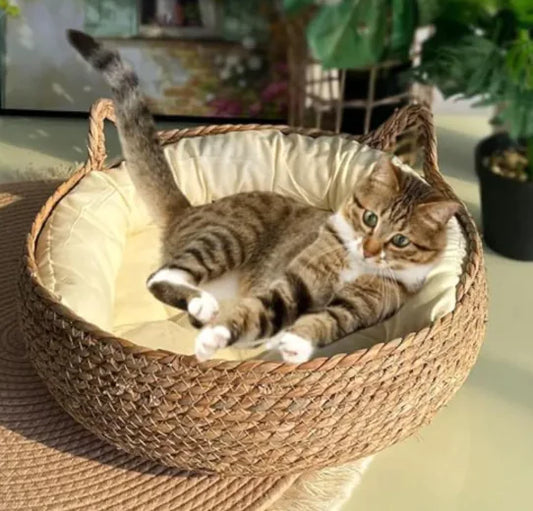 Handwoven Natural Pet House – Cozy Eco-Friendly Cat Bed