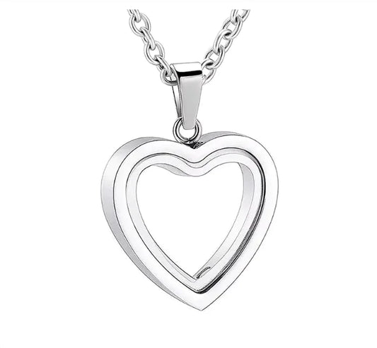 Peach Heart Memorial Locket – Multi-Color Glass Photo Pendant with Chain
